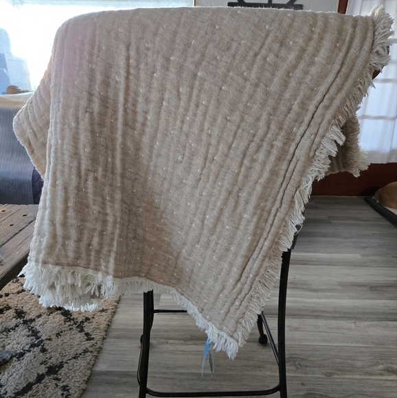 Johanna Howard Cozi Wool Gauze Throw Blanket Reversible Taupe / Natural - Picture 2 of 8
